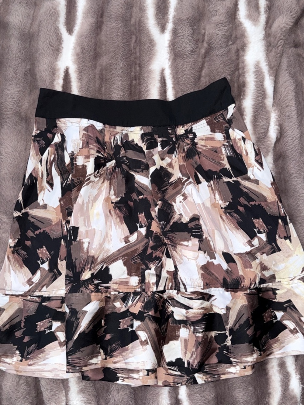 Apostrophe Black, Brown & Cream Abstract Ruffle Skirt